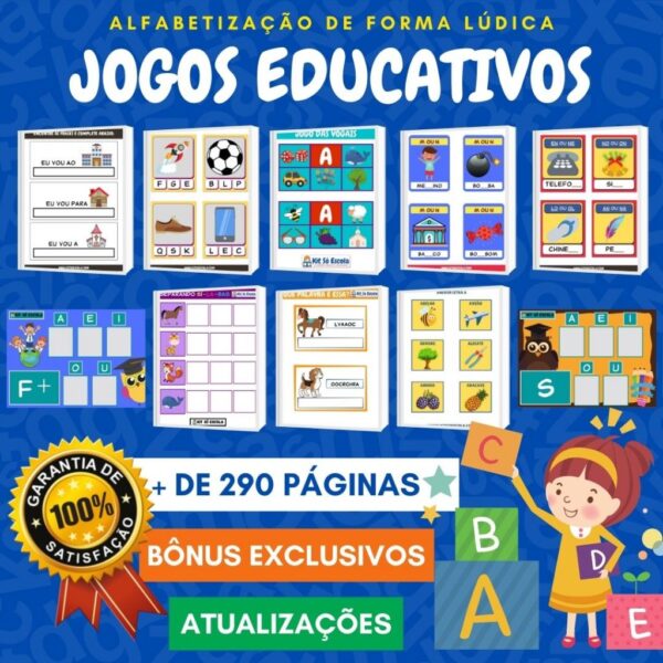Kit Jogos Educativos - Mais de 290 páginas de Atividades e Jogos Interativos para Alfabetização